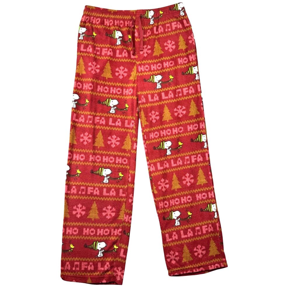 Peanuts Pajama Pants Men's Large Red Snoopy Christmas Lounge Casual Dad Stretch